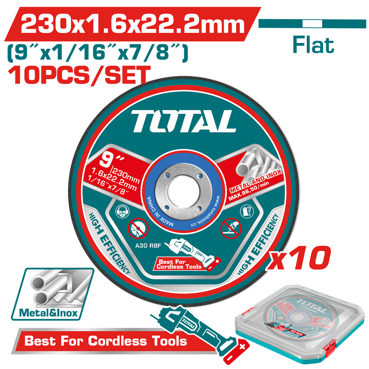 Total Abrasive Metal Cutting Disc Set 230mm 10pcs (TAC2162305)