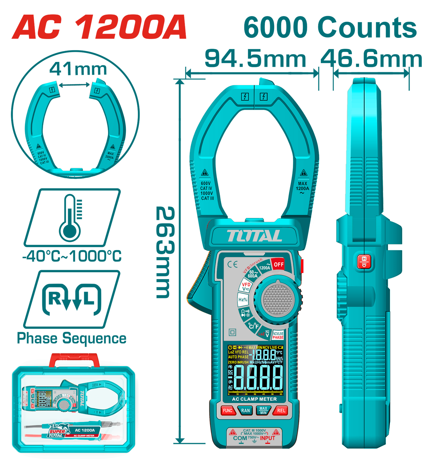 Total Digital AC Clamp Meter 1200A TMT7610001