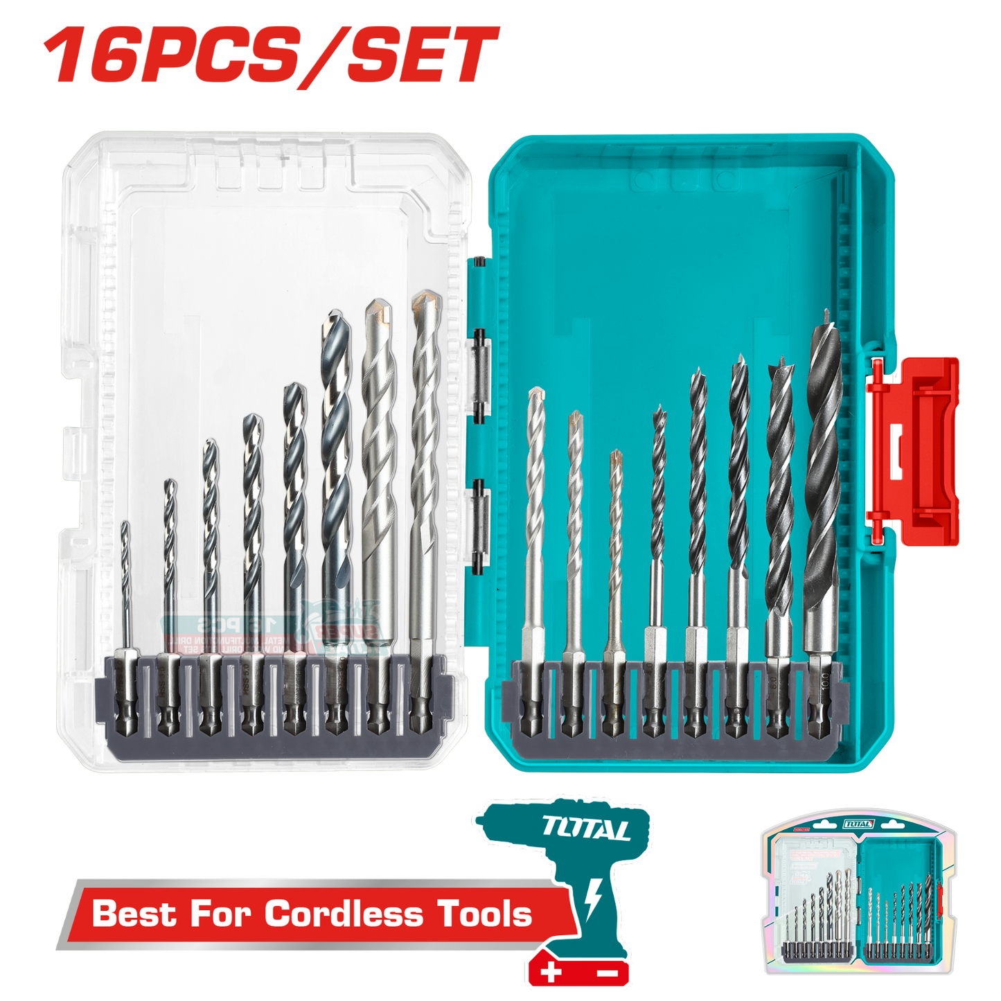 Total 16 Pcs Multi Drill Bits Set TACSDL11606