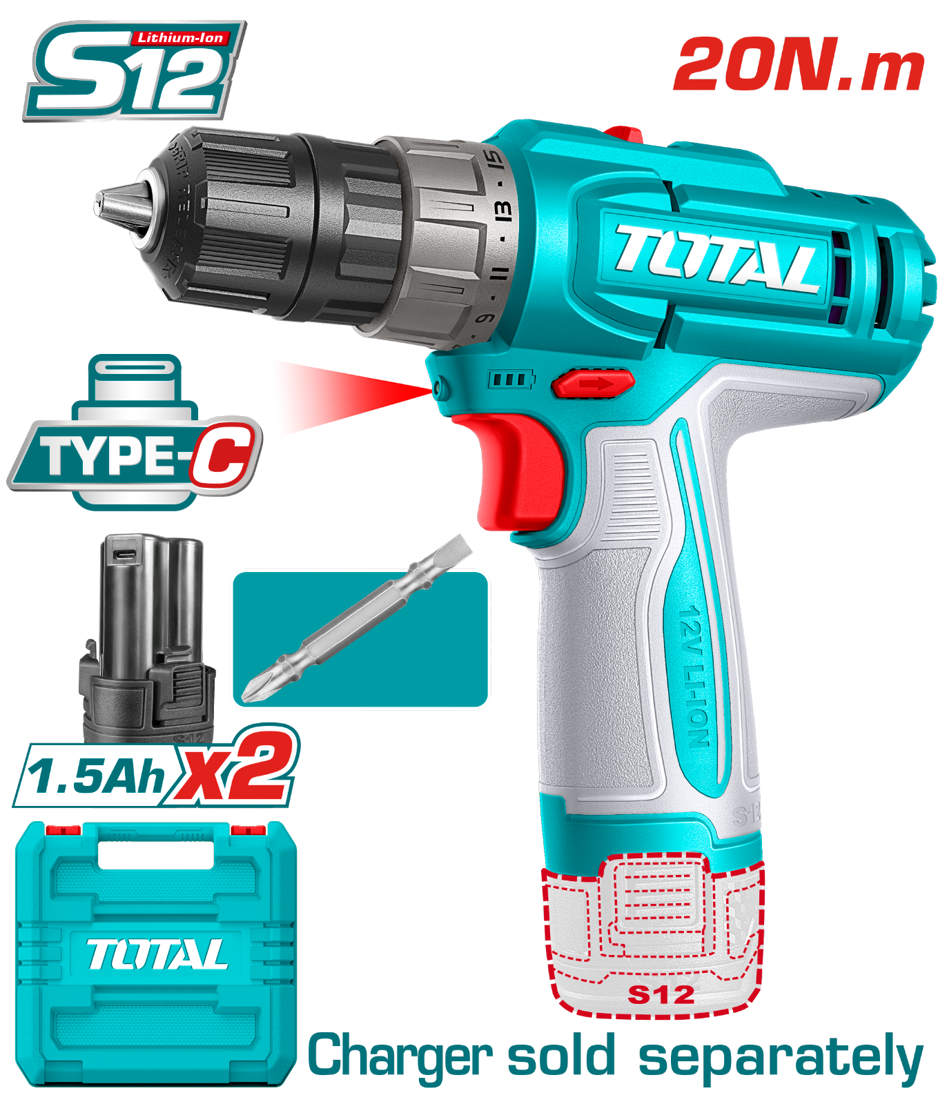 Total Cordless Drill 12V TDLI12206