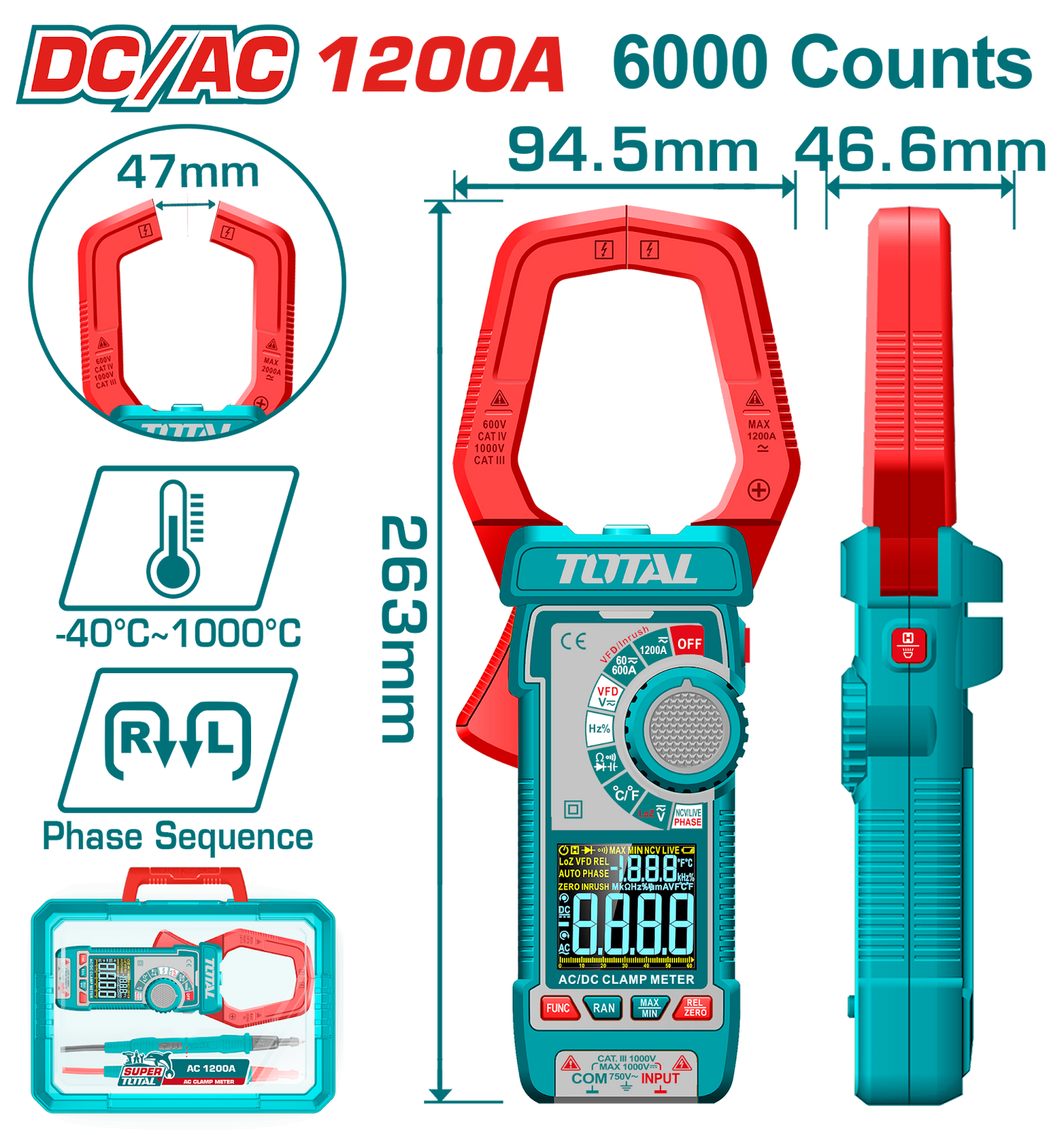 Total DC AC Clamp Meter 1200A TMT7610002