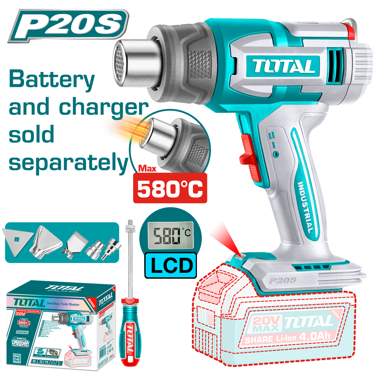 Total Cordless Heat Gun with LCD Display - TBLI2058