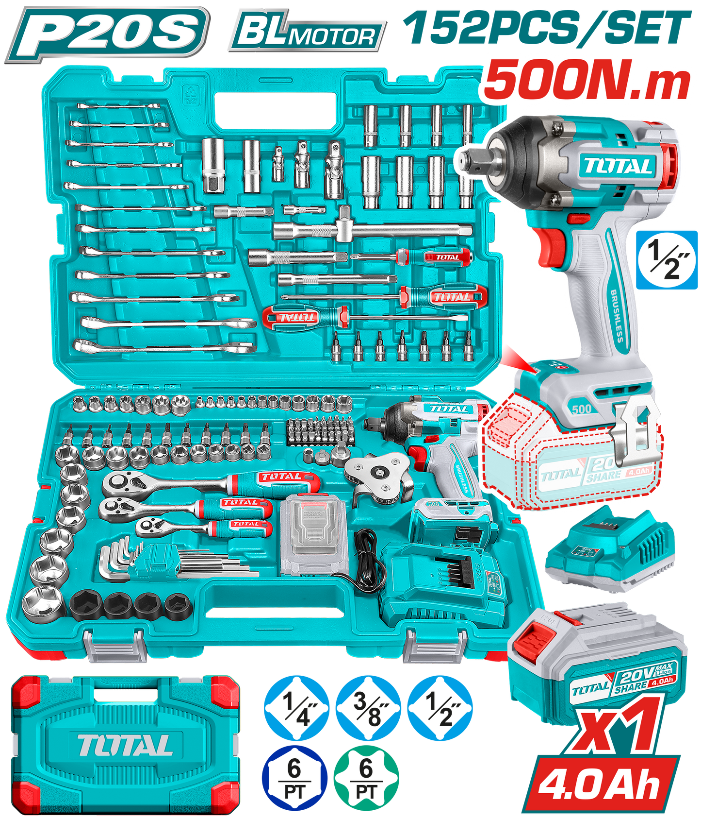 152 PCs Cordless Impact Wrench Tools Set - THKTHP31522