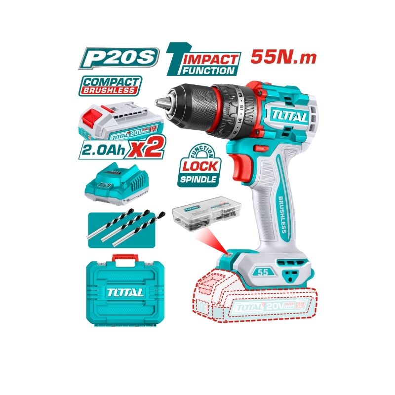 TOTAL Compact Brushless Cordless Impact Drill - TIDLI20558
