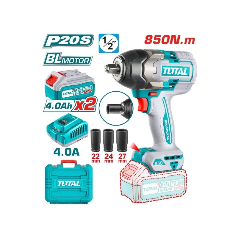 TOTAL Cordless Impact Wrench - TIWLI2085