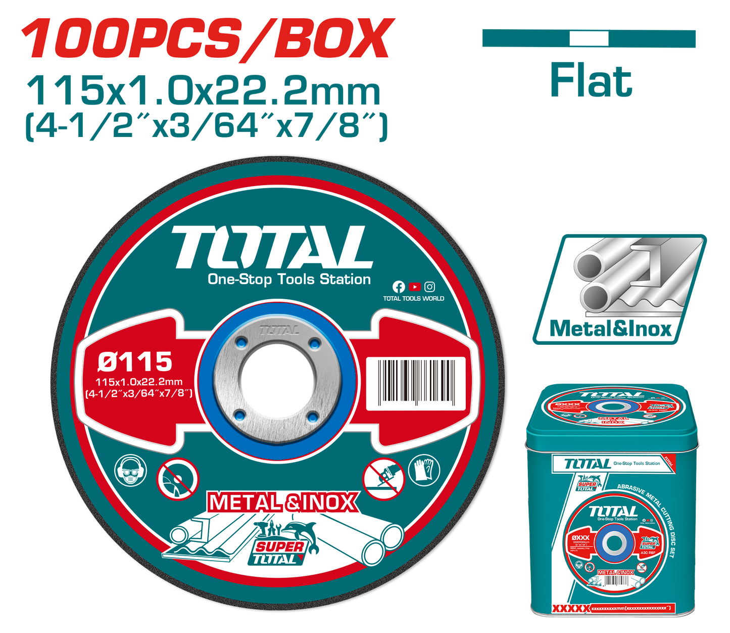 Total Abrasive Metal Cutting Disc Set 115mm 100pcs TAC210115100