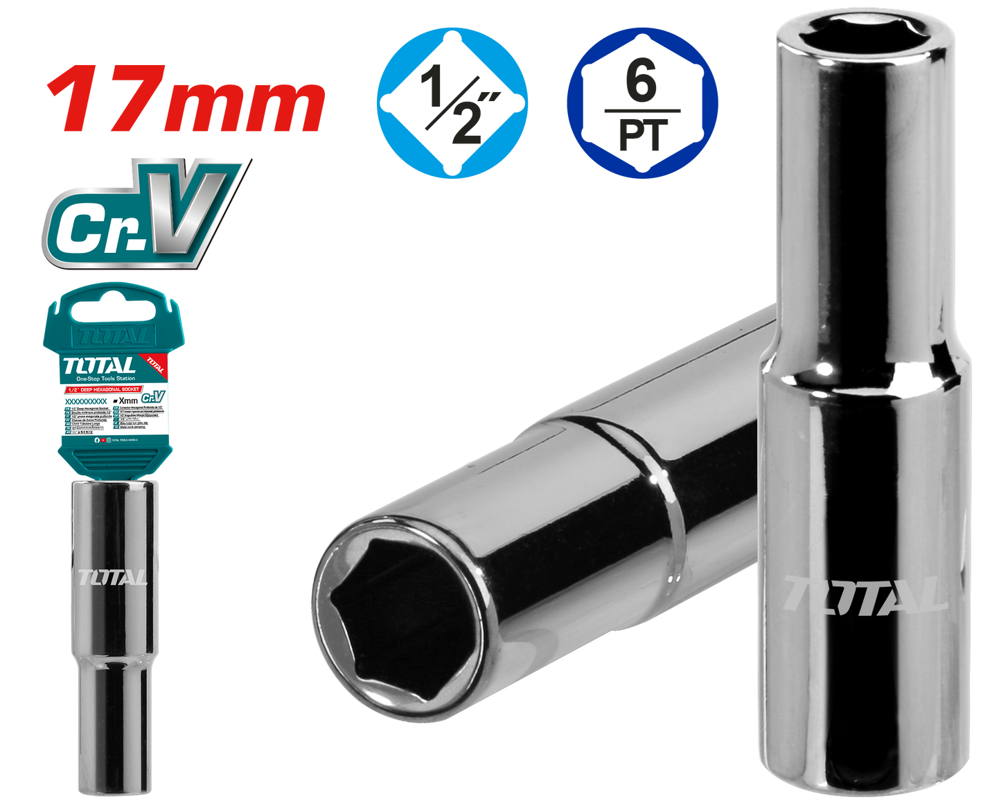 Total 1/2 Deep Hexagonal Socket 17mm THTST12173L