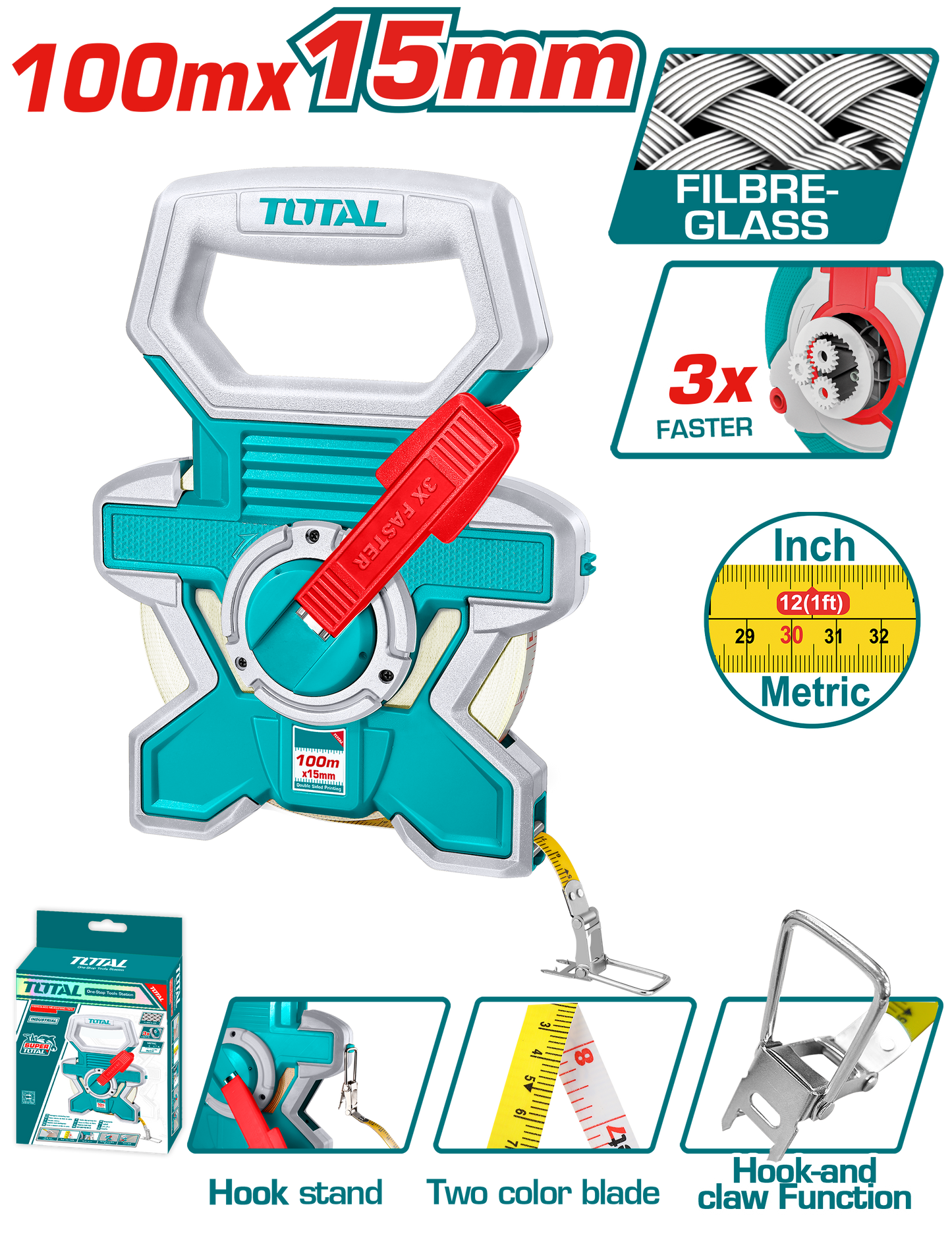 Total Fibreglass Measuring Tape 100m TMTF181006