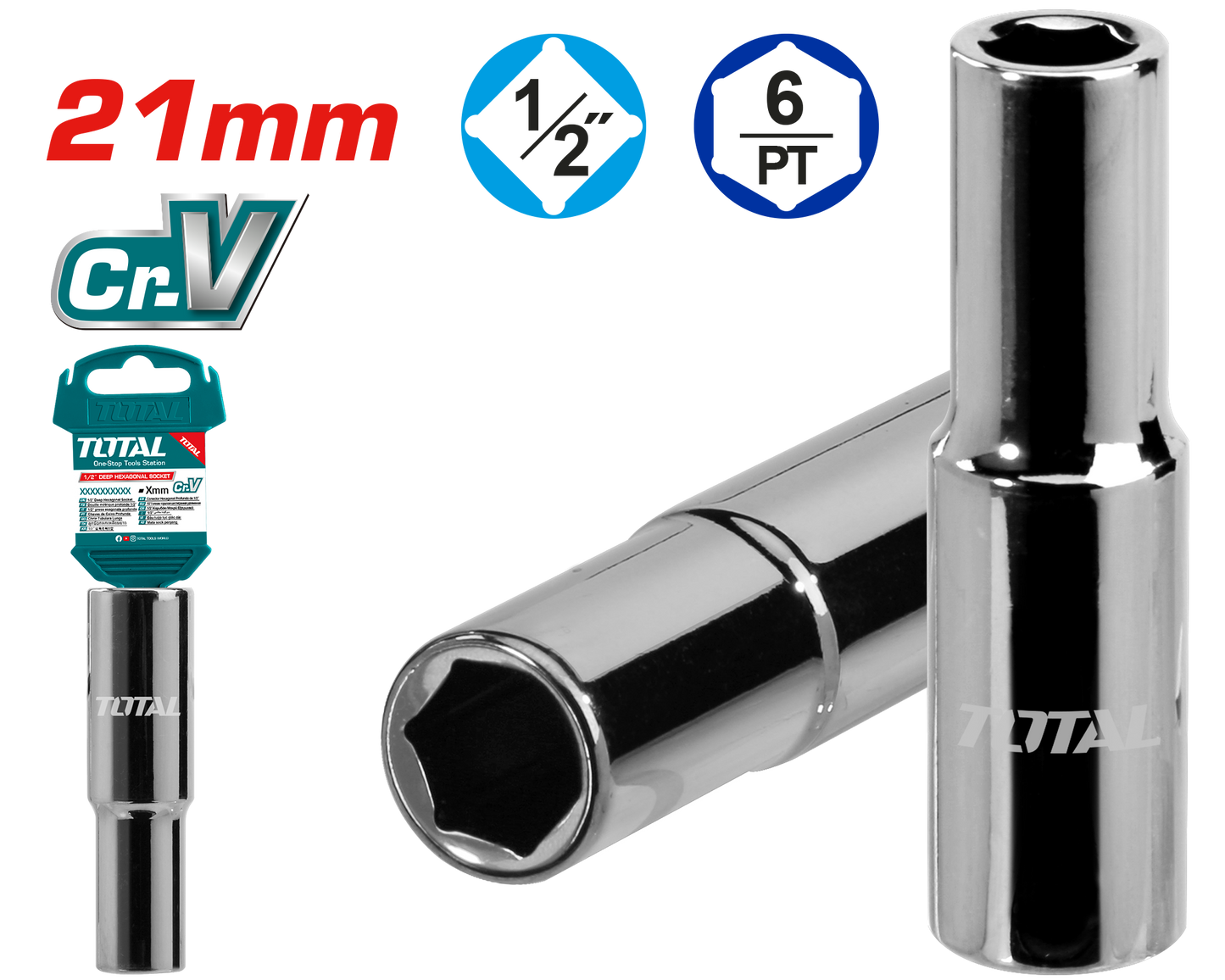 Total 1/2 Deep Hexagonal Socket 21mm THTST12213L