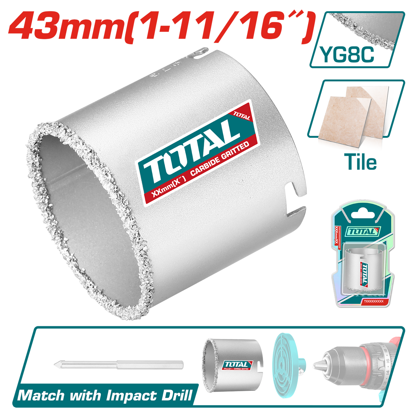 Total Carbide Gritted Hole Saw 43mm TAC440431