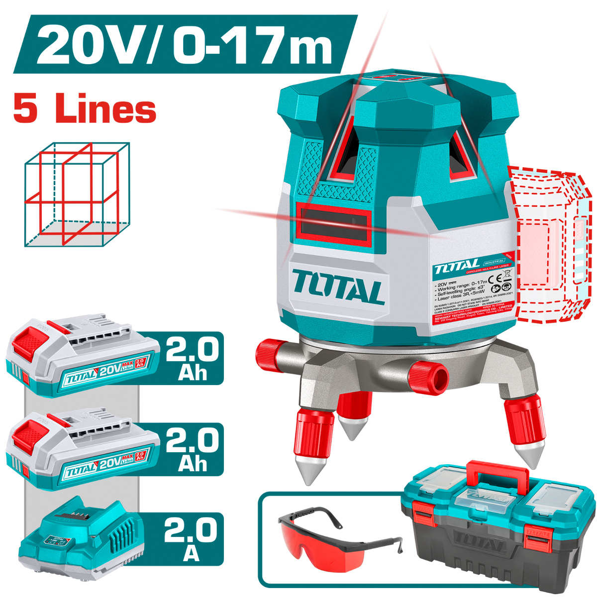 Total Cordless Multi-Line Laser Level 20V (TLL3052063)