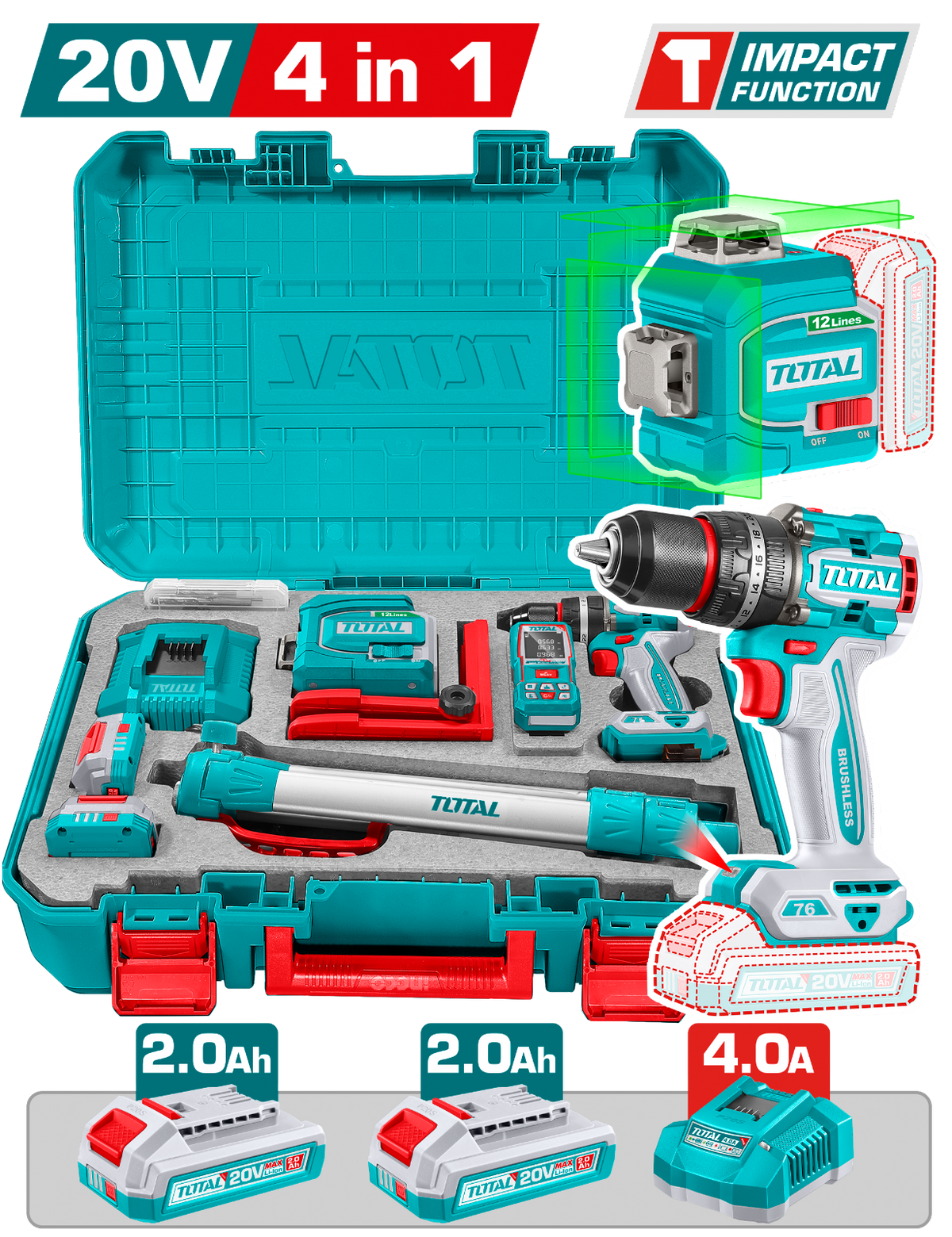 Total Cordless Combo Kit 20V TLL260467