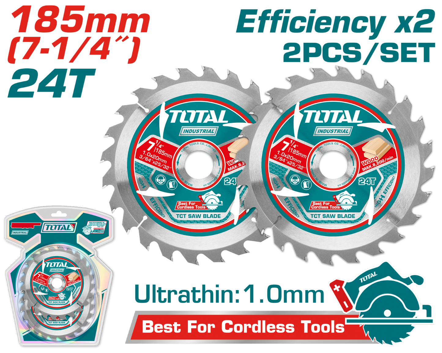 Total Ultra-thin TCT Saw Blade Set 185mm TAC2331853
