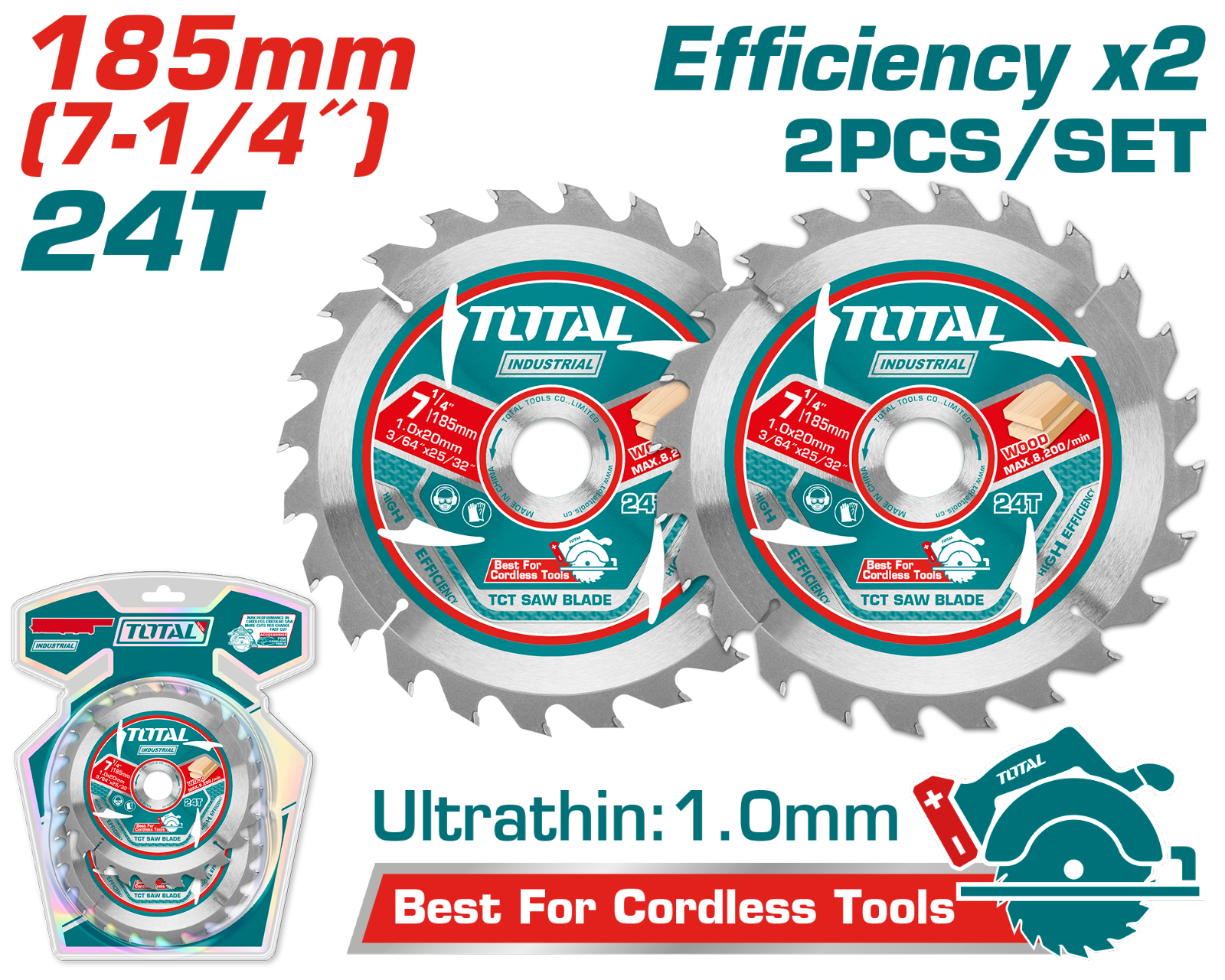 Total Ultra-thin TCT Saw Blade Set 185mm TAC2331853