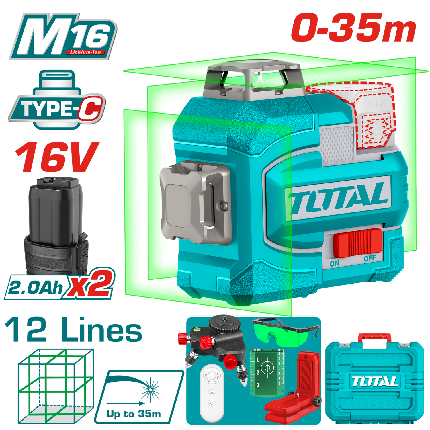 Total Cordless 3D Laser Level 20V TLL301205