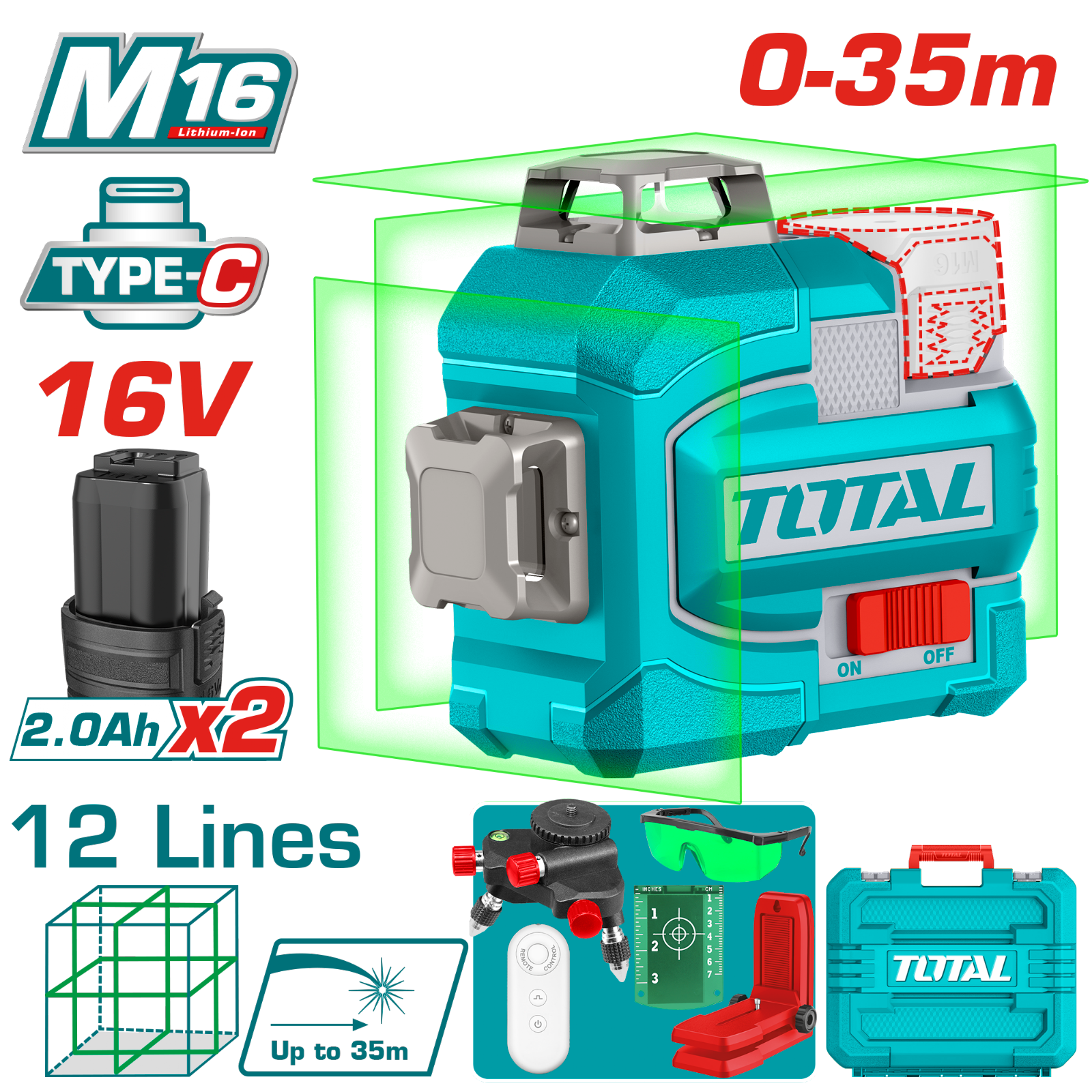 Total Cordless 3D Laser Level 20V TLL301205