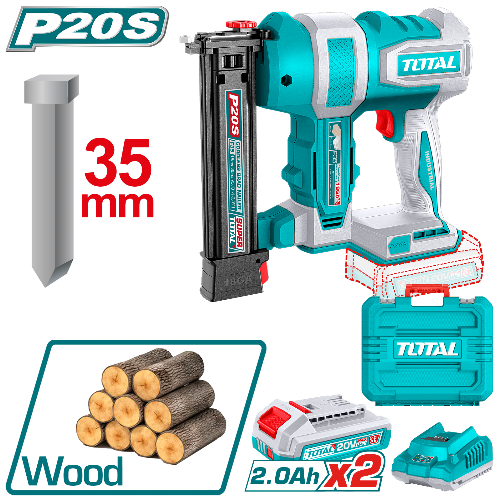 Total Cordless Brad Nailer 20V TCBNLI20686