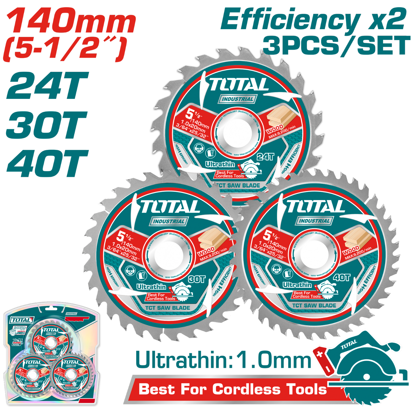 Total Ultra-thin TCT Saw Blade Set 140mm TAC236140