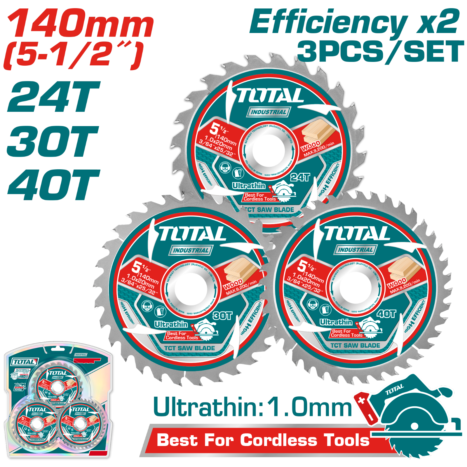 Total Ultra-thin TCT Saw Blade Set 140mm TAC236140