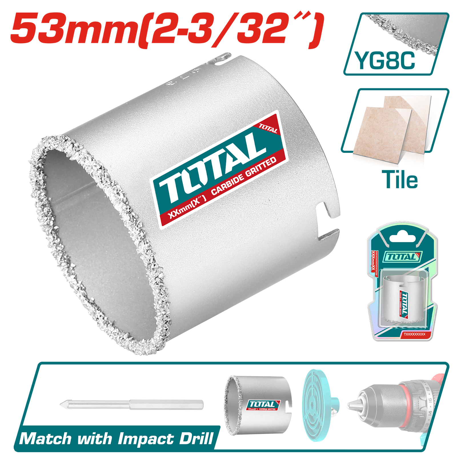Total Carbide Gritted Hole Saw 53mm TAC440531