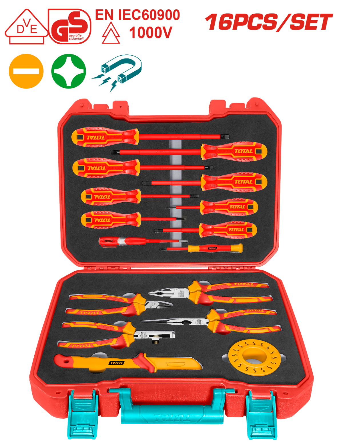 Total 16 Pcs Insulated Hand Tools Set THKITH1601
