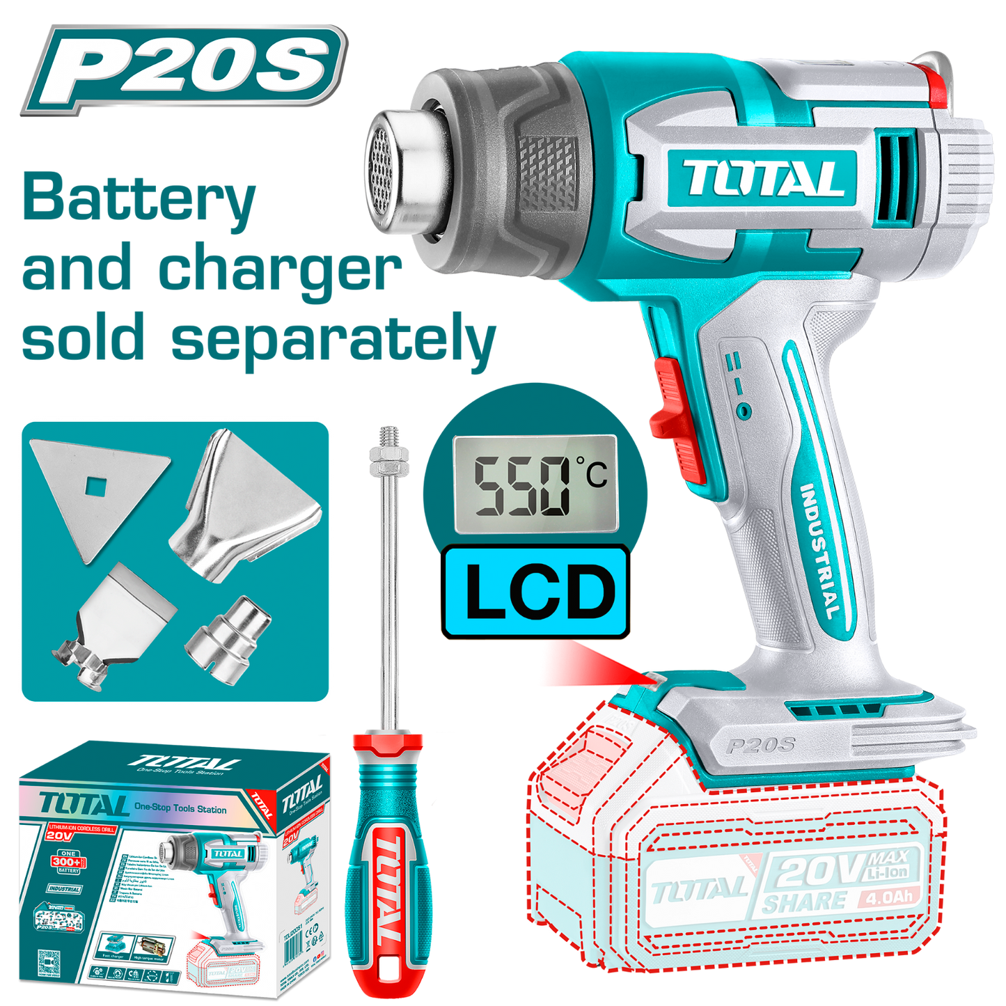 Total Cordless Heat Gun 20V LCD TBLI2003
