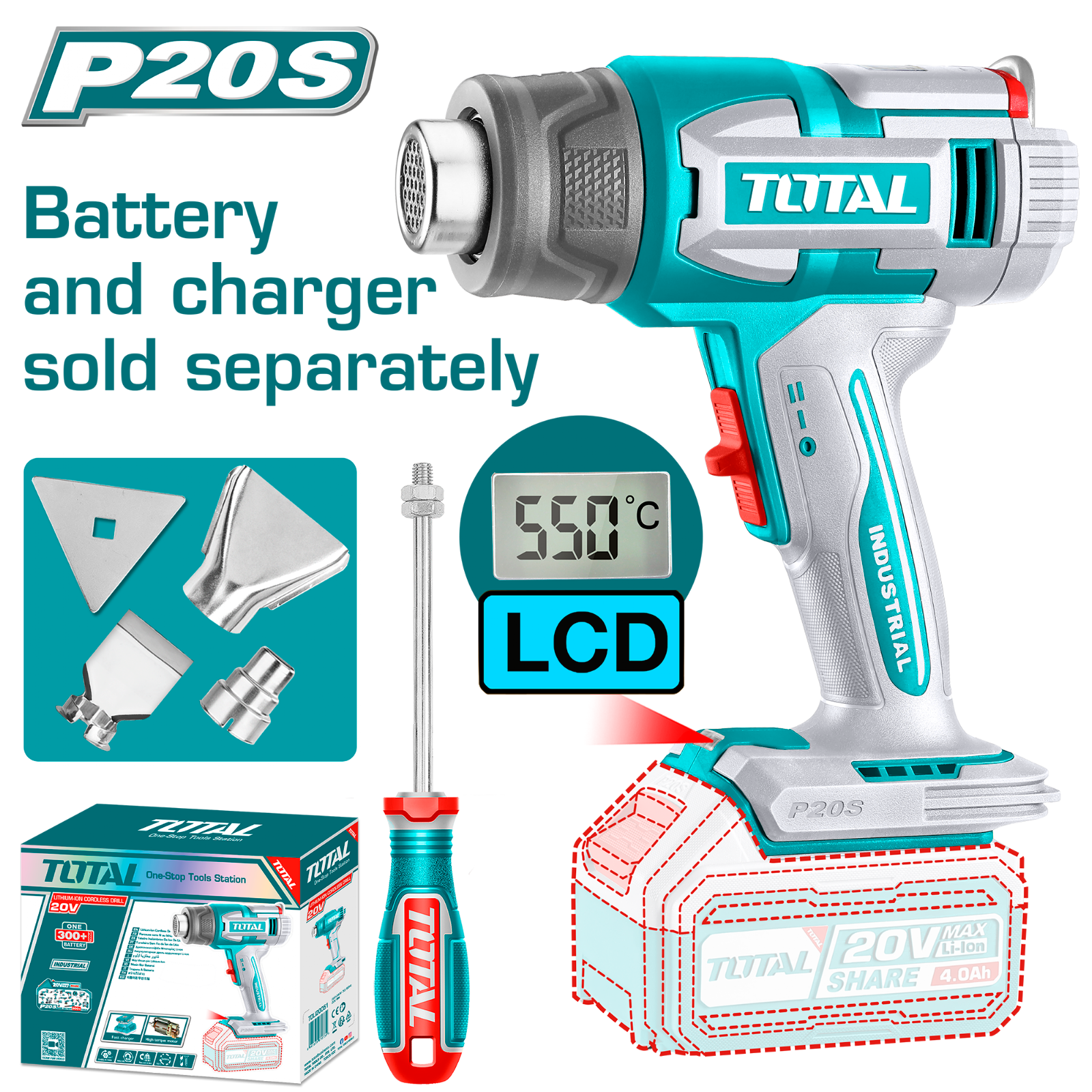 Total Cordless Heat Gun 20V LCD TBLI2003
