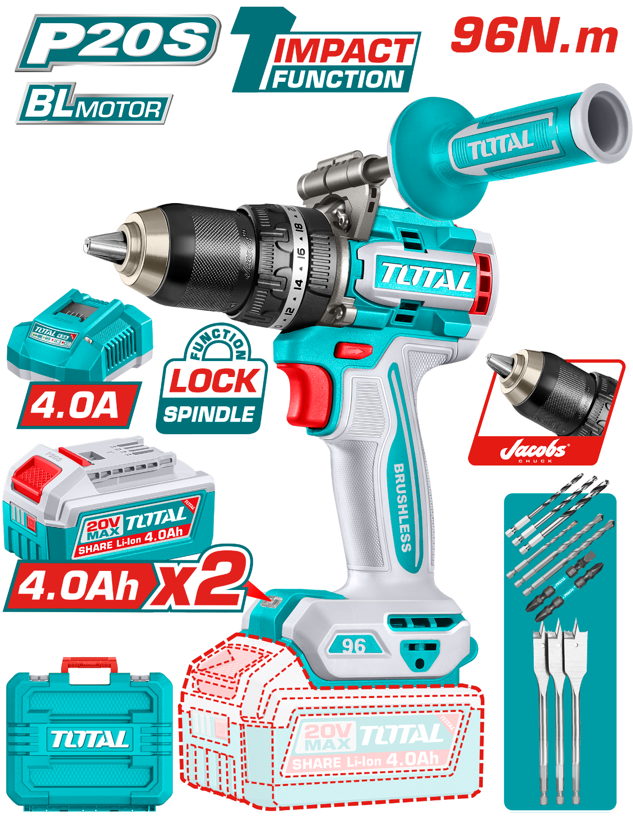 Total Brushless Cordless Impact Drill 20V TIDLI209686