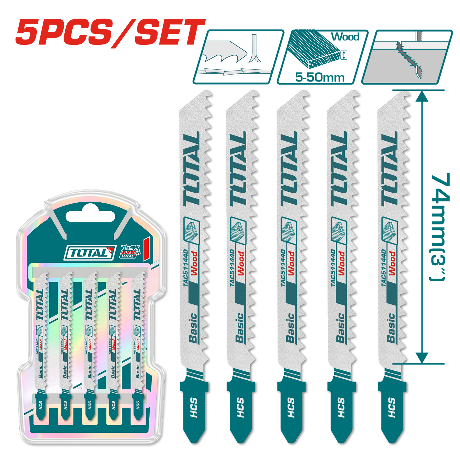 Total Jig Saw Blade for Wood 5pcs Set TAC51144D