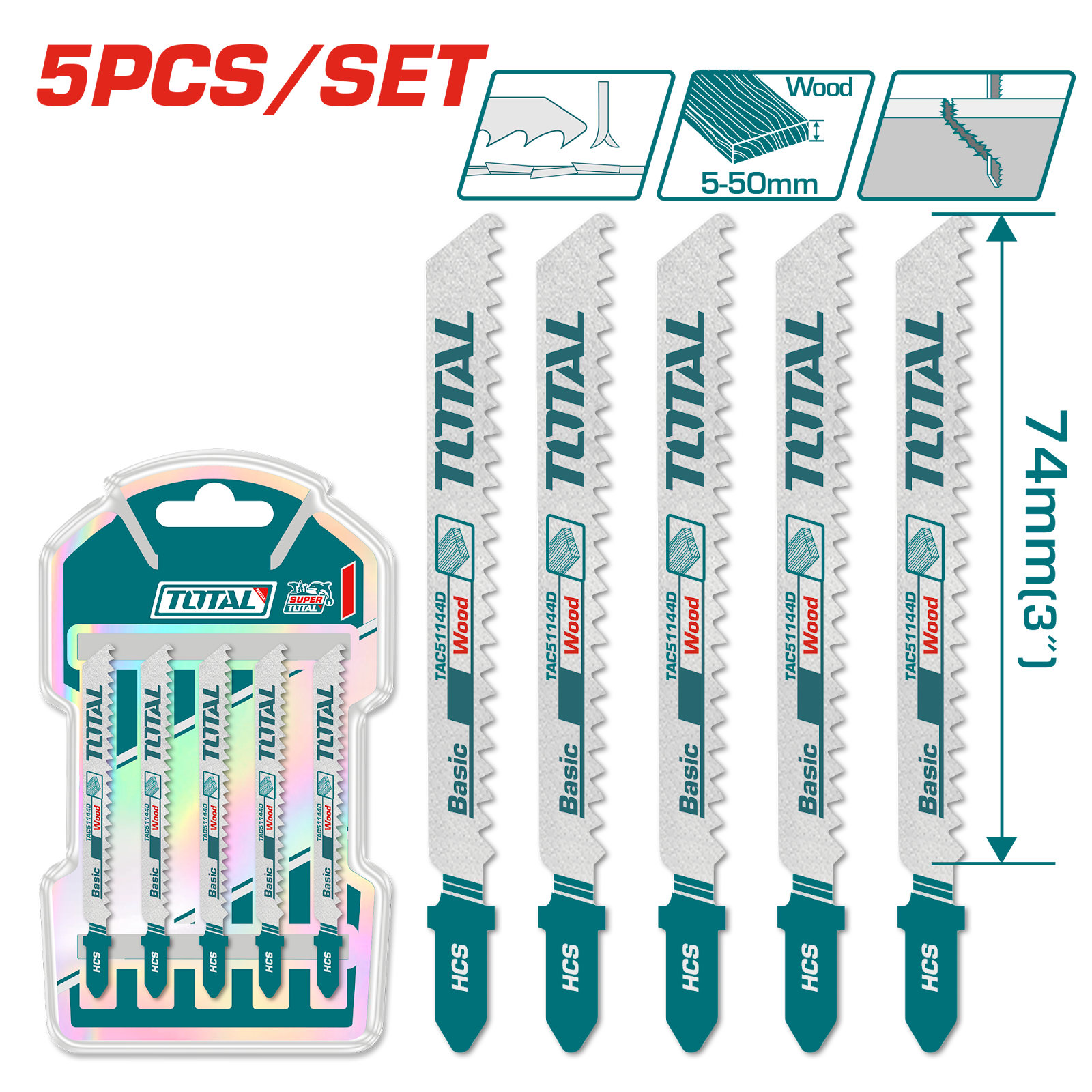 Total Jig Saw Blade for Wood 5pcs Set TAC51144D