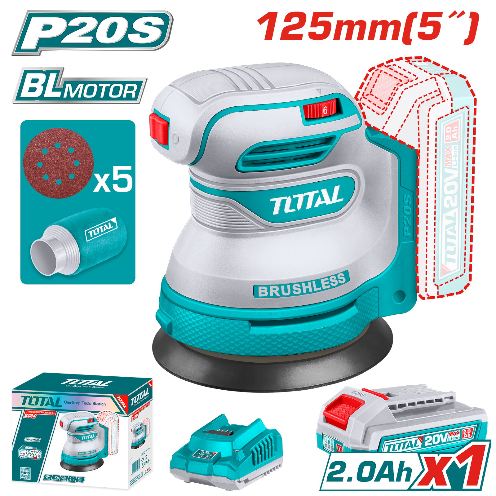Total Cordless Random Orbit Sander 20V TROSLI20021