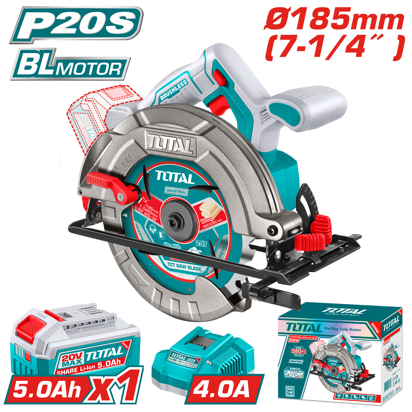 Total Cordless Circular Saw 20V 185mm TSLI18513