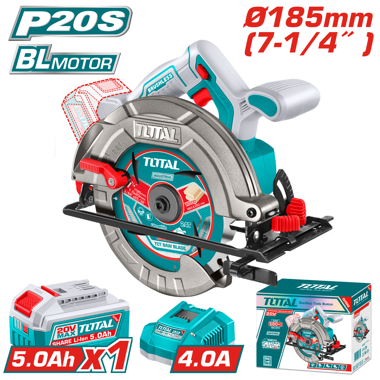 Total Cordless Circular Saw 20V 185mm TSLI18513