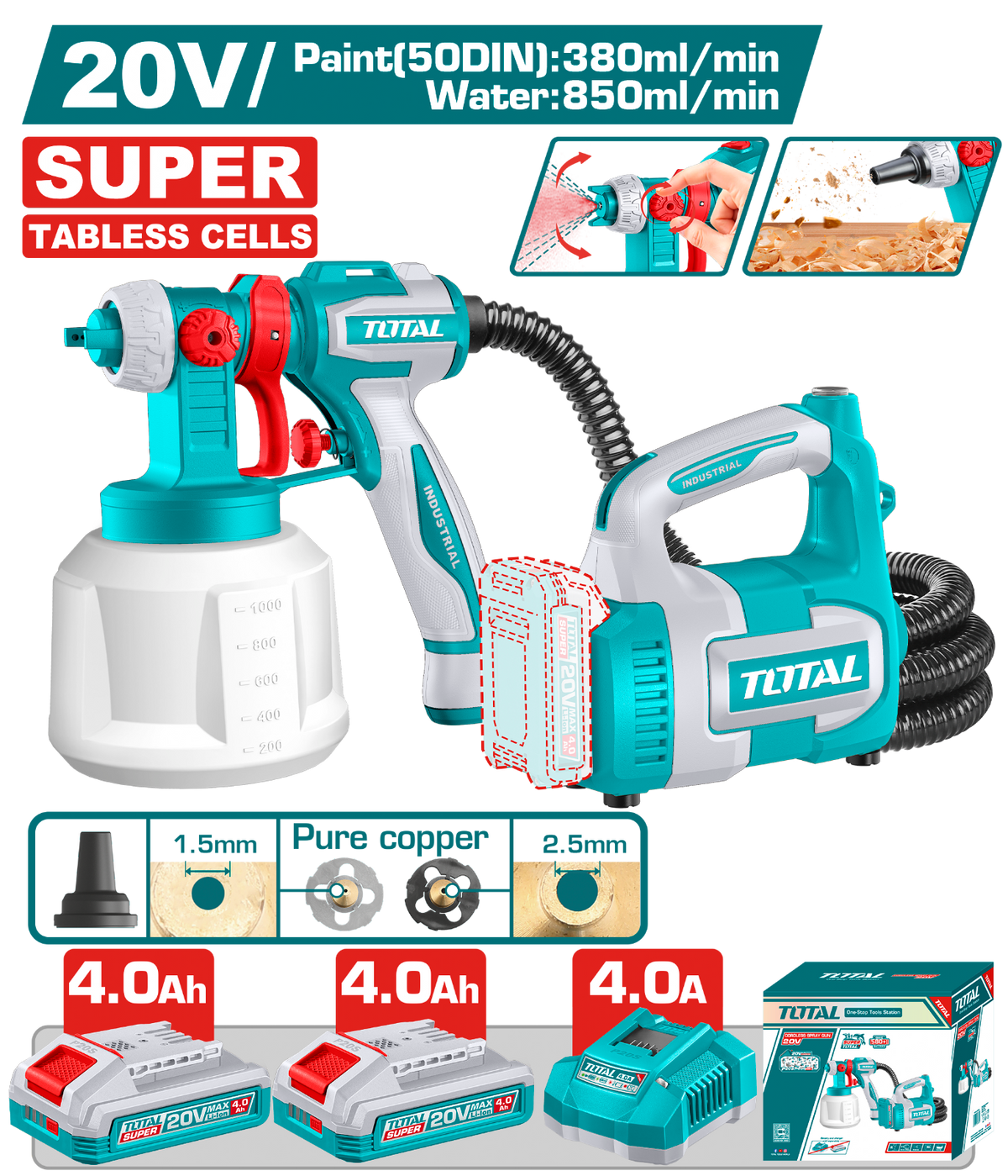 Total Cordless Spray Gun 20V TSGLI20062