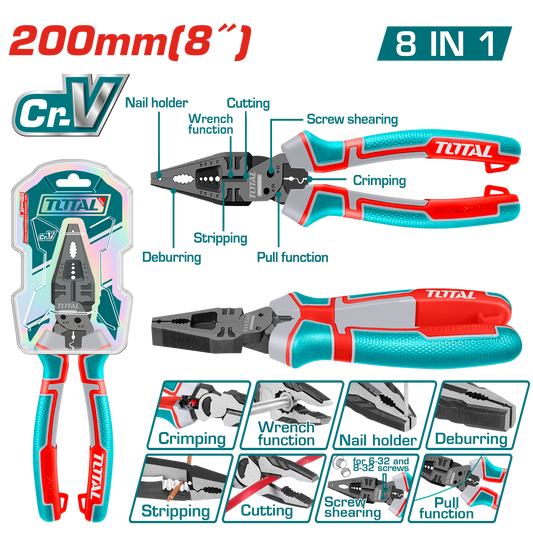 Total 8-in-1 Multi-Function Combination Pliers 8 inch (THTMF186)