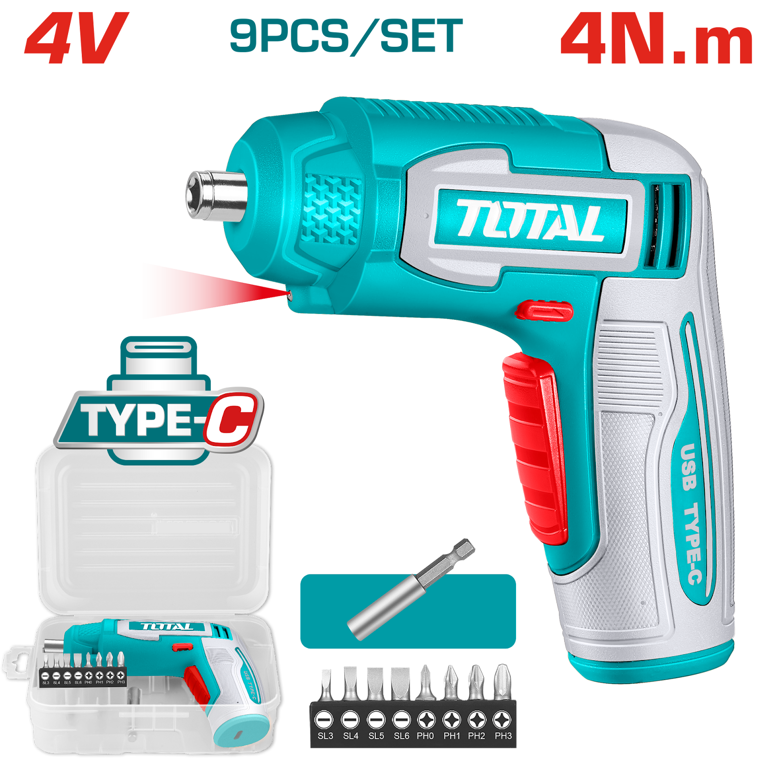 Total Cordless Screwdriver 4V TSDLI0458