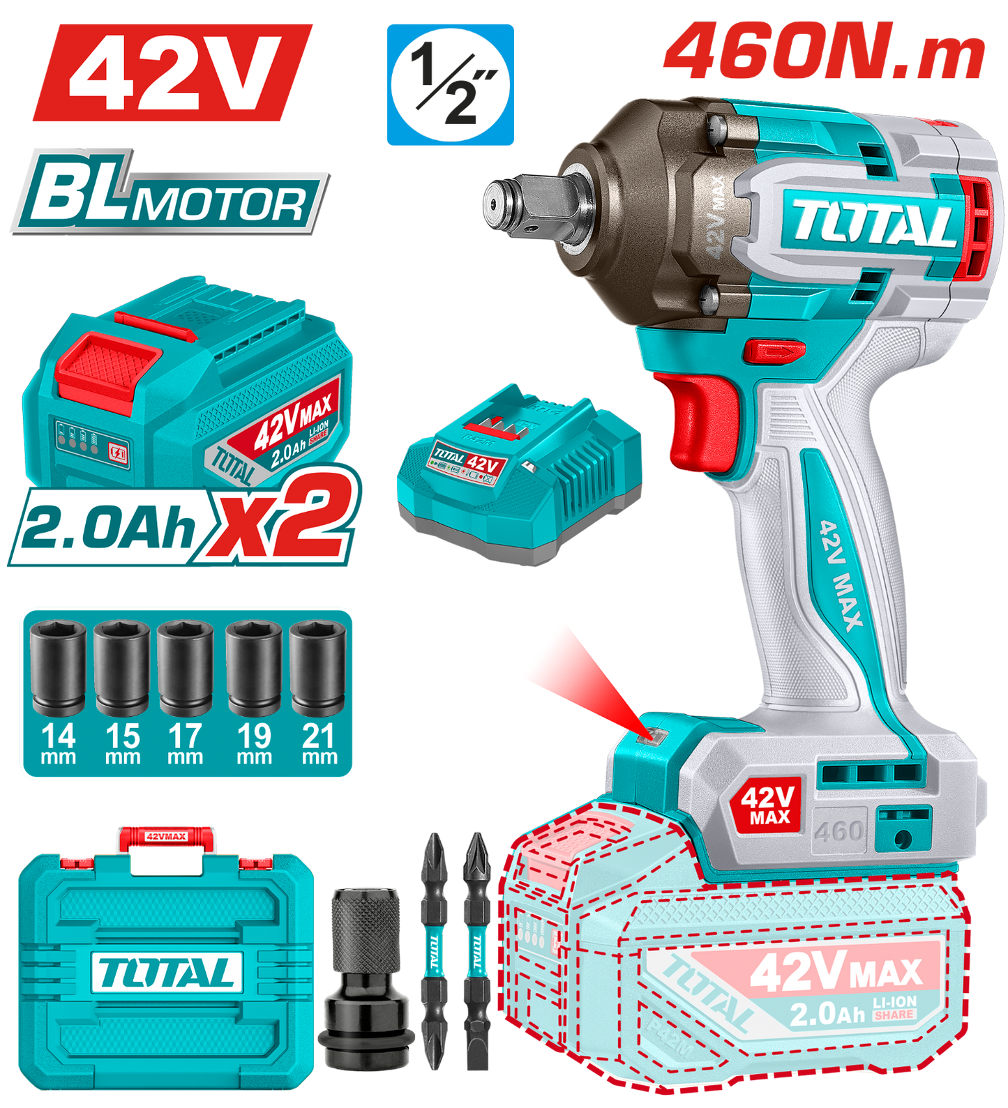 Total Cordless Impact Wrench 42V TIWLI42462