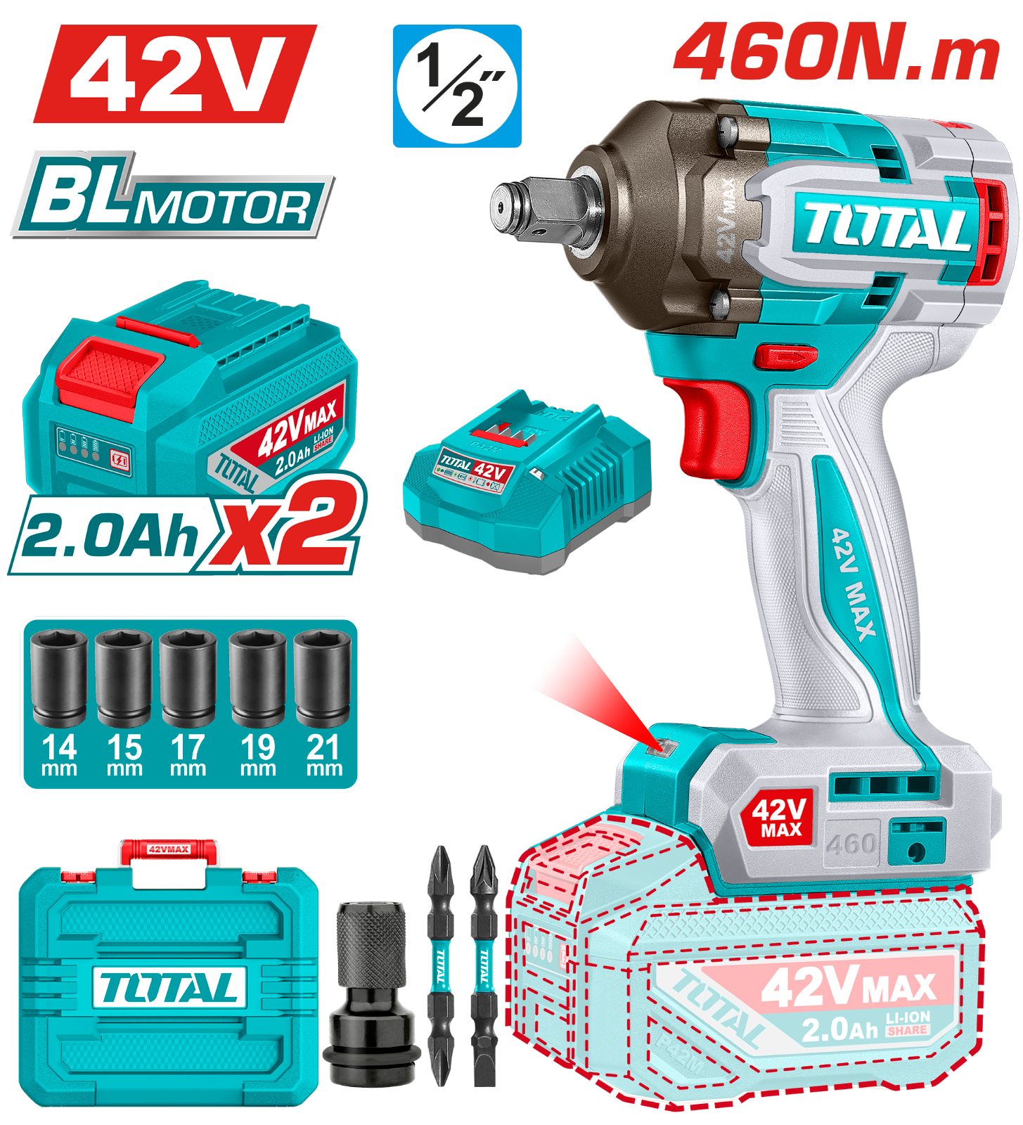 Total Cordless Impact Wrench 42V TIWLI42462