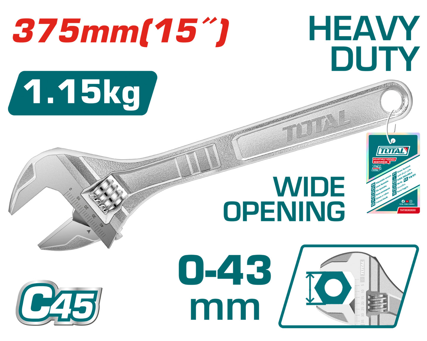 Total Adjustable Wrench 15 inch THT1010153