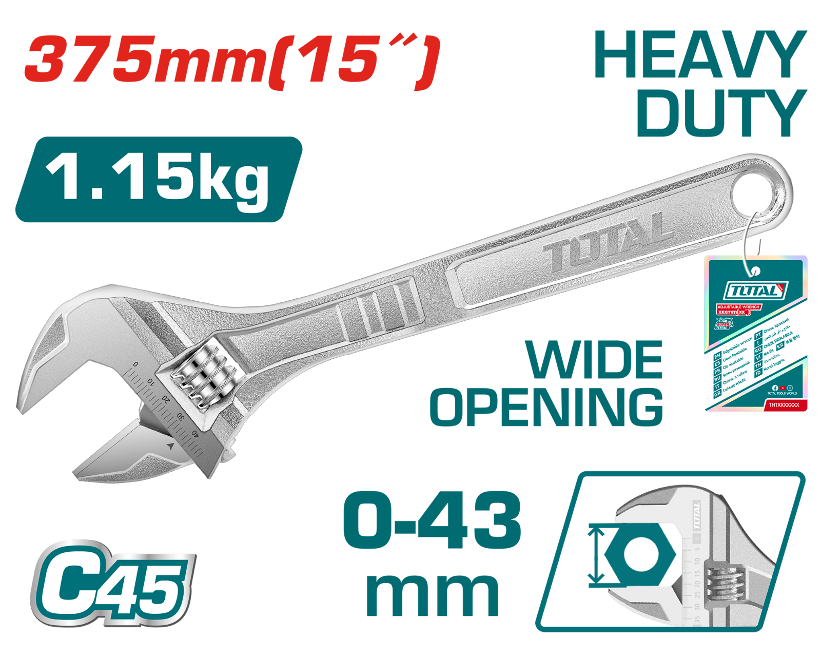 Total Adjustable Wrench 15 inch THT1010153