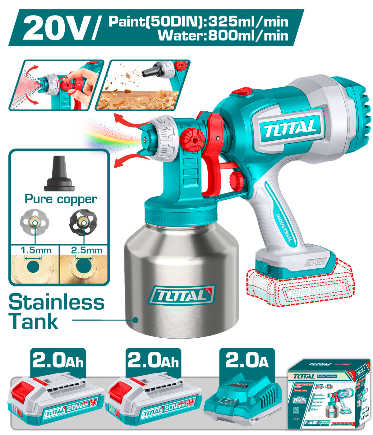 Total Cordless Spray Gun 20V 800ml TSGLI200414