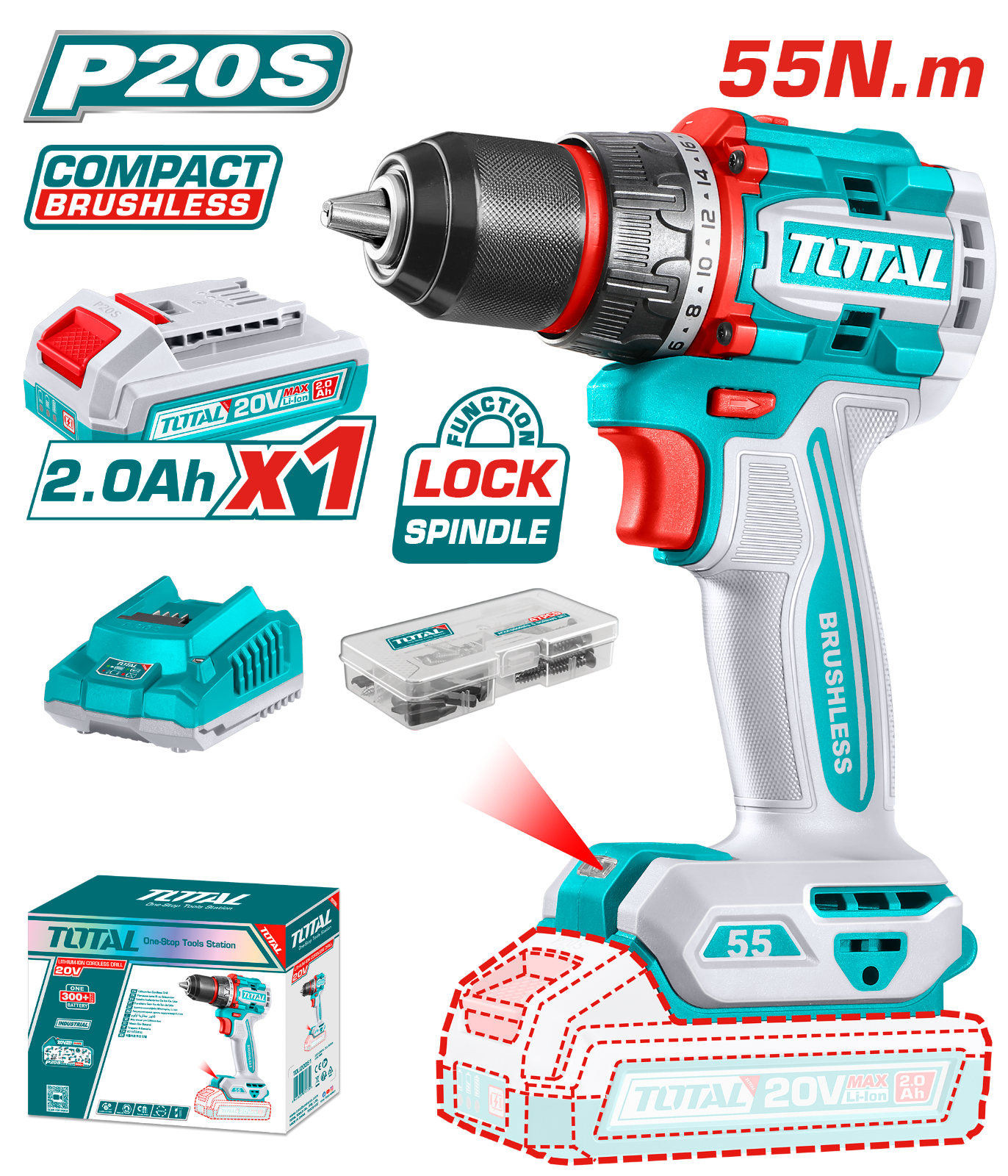 Total Compact Brushless Cordless Drill 20V TDLI205582