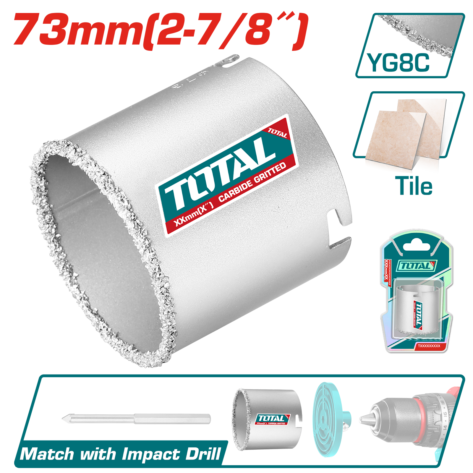 Total Carbide Gritted Hole Saw 73mm TAC440731