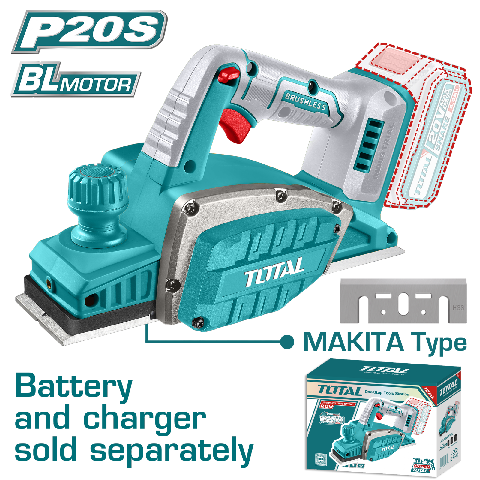 Total Cordless Planer 20V TRLI20401