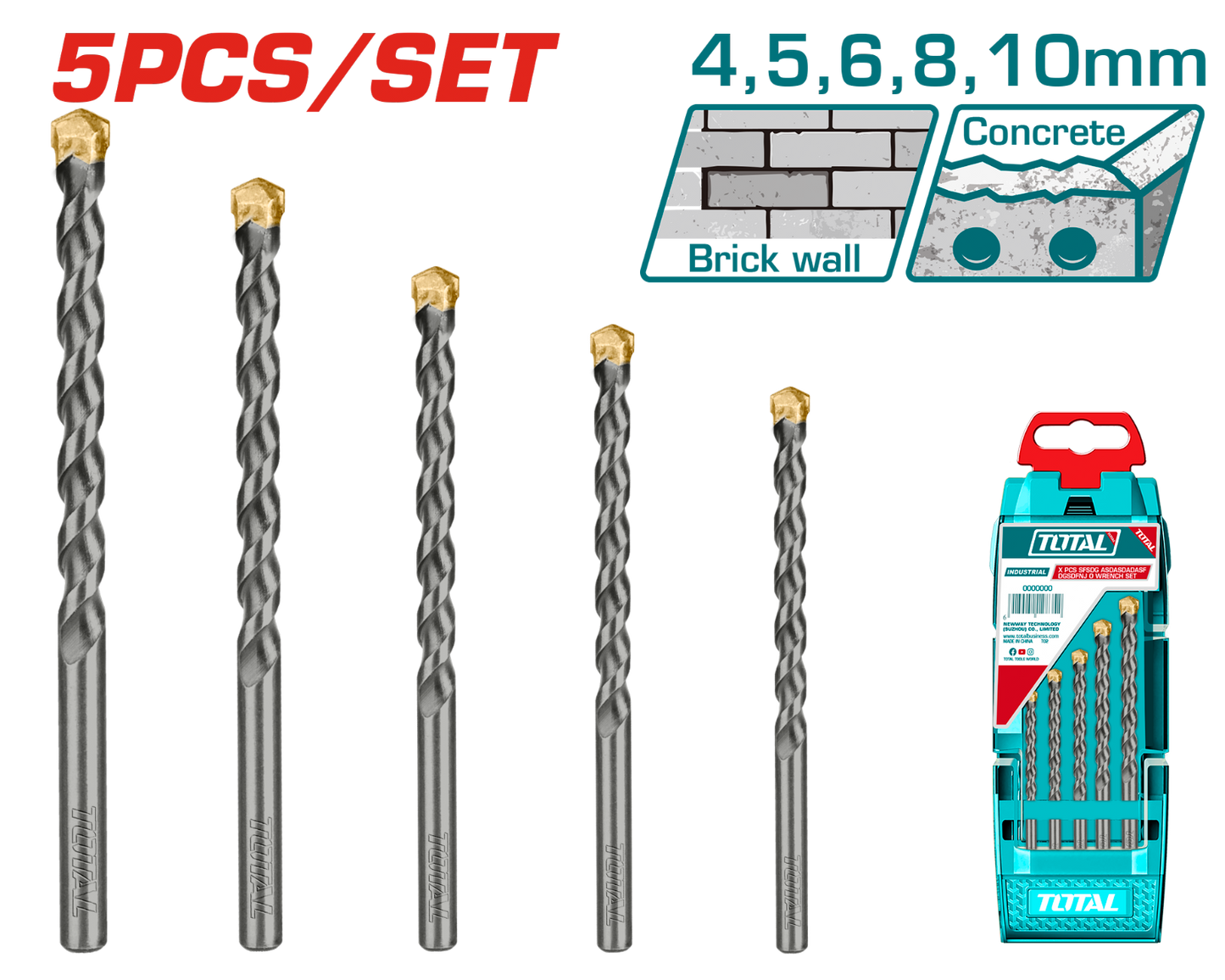 Total 5 Pcs Masonry Drill Bits Set TACSD5051