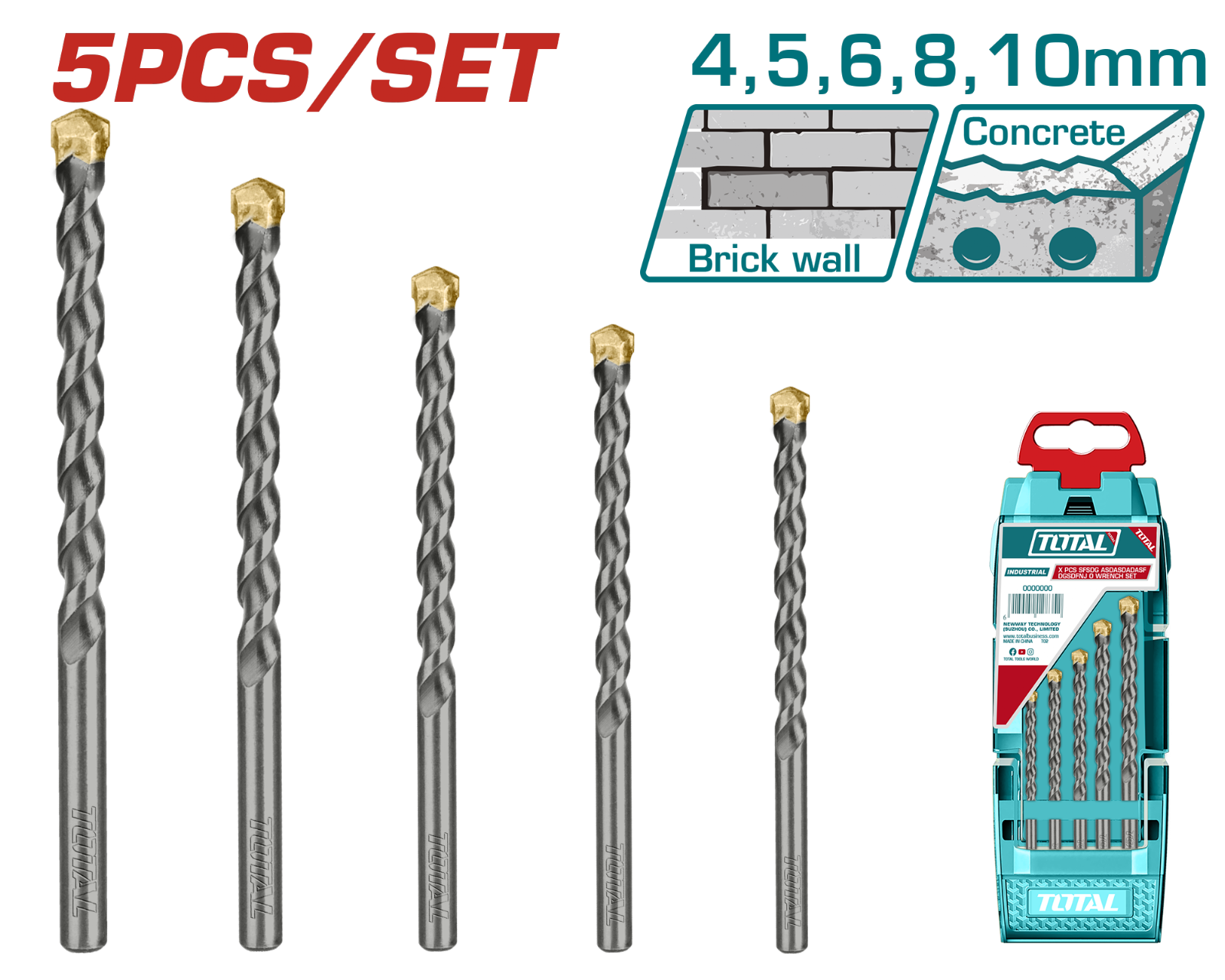Total 5 Pcs Masonry Drill Bits Set TACSD5051
