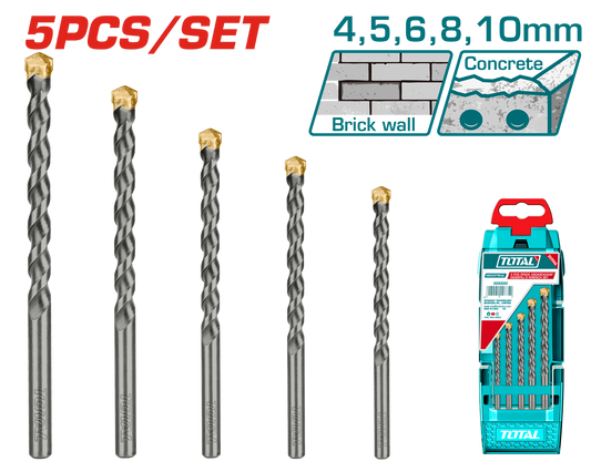 Total 5 Pcs Masonry Drill Bits Set TACSD5051