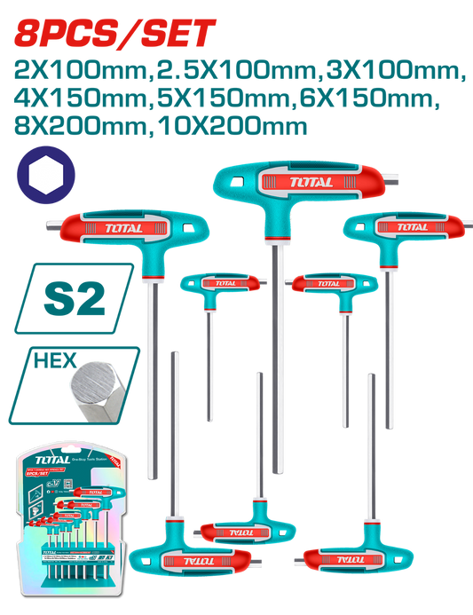 Total 8 Pcs T-handle Hex Wrench Set THHW80816