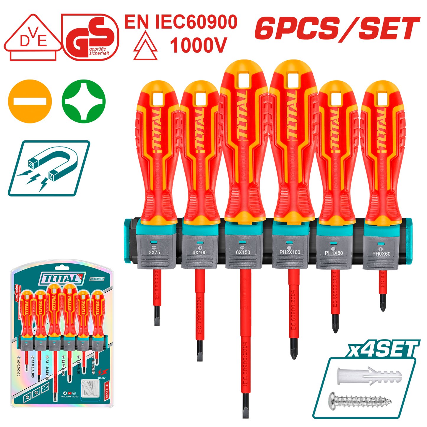 Total 6 Pcs Insulated Screwdriver Set THTIS566