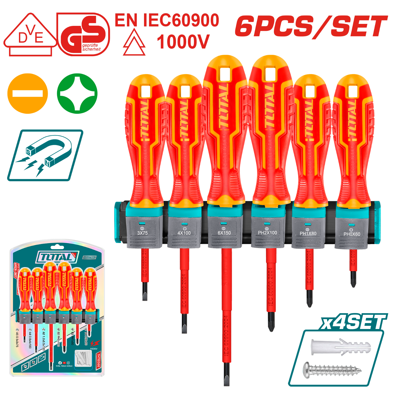Total 6 Pcs Insulated Screwdriver Set THTIS566
